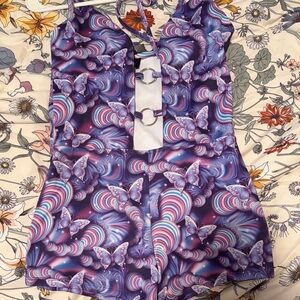 Dolls Kill Purple Butterfly Swirl Romper